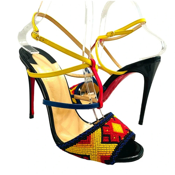Christian Louboutin Tipika Sandals High Heel Beaded Leather Size 37 - Picture 1 of 13